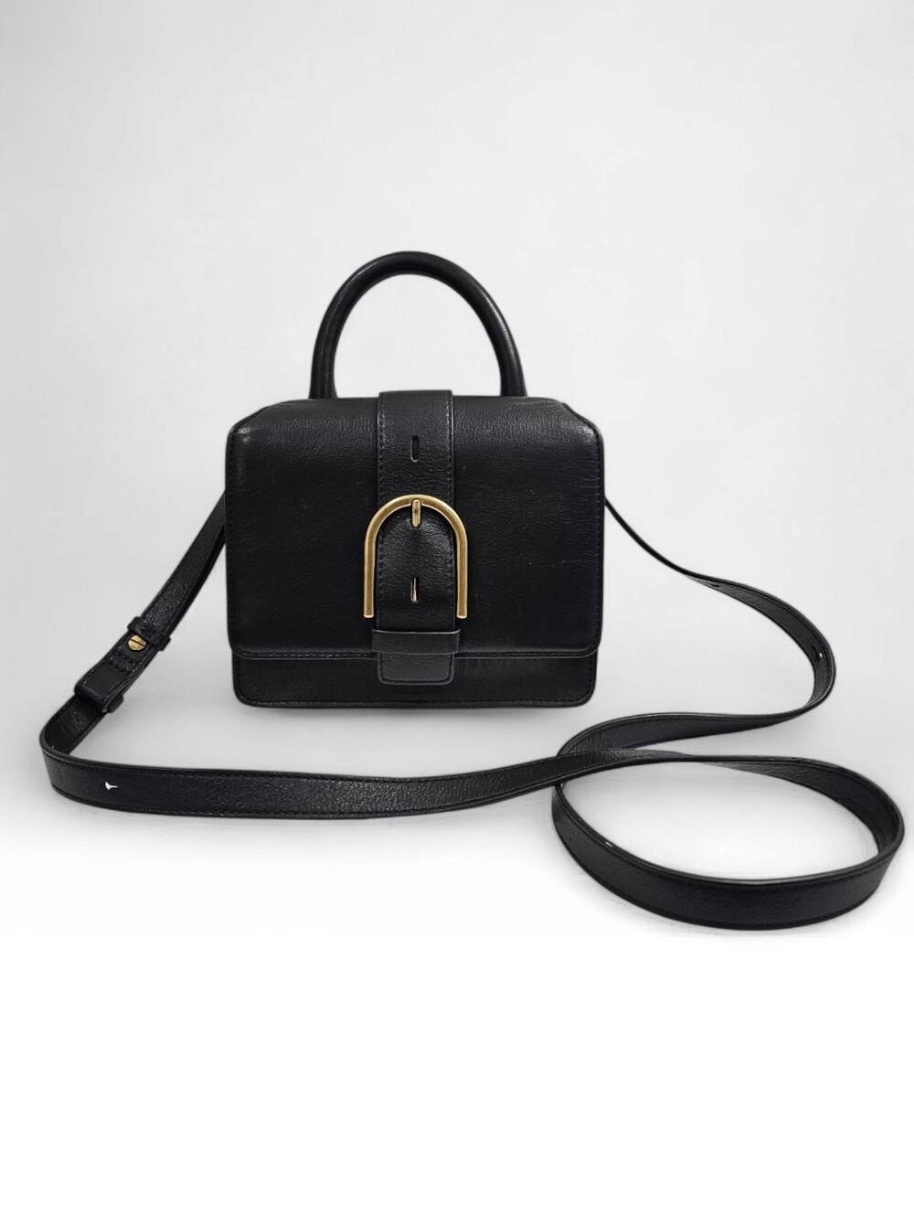 FOSSIL Wiley Top Handle Black Leather Handbag Mini Flap Crossbody Bag